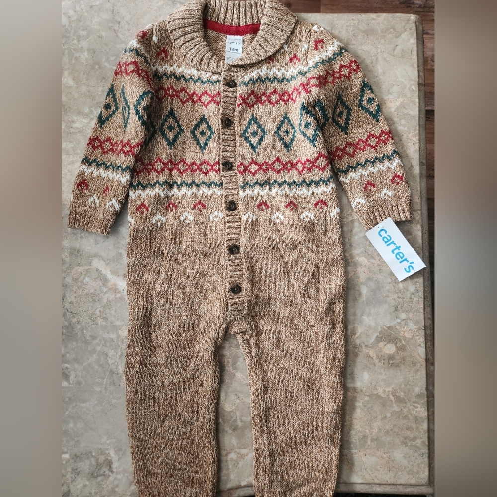 18m Carters Baby Infant Cotton Sweater Knit Jumpsuit Christmas